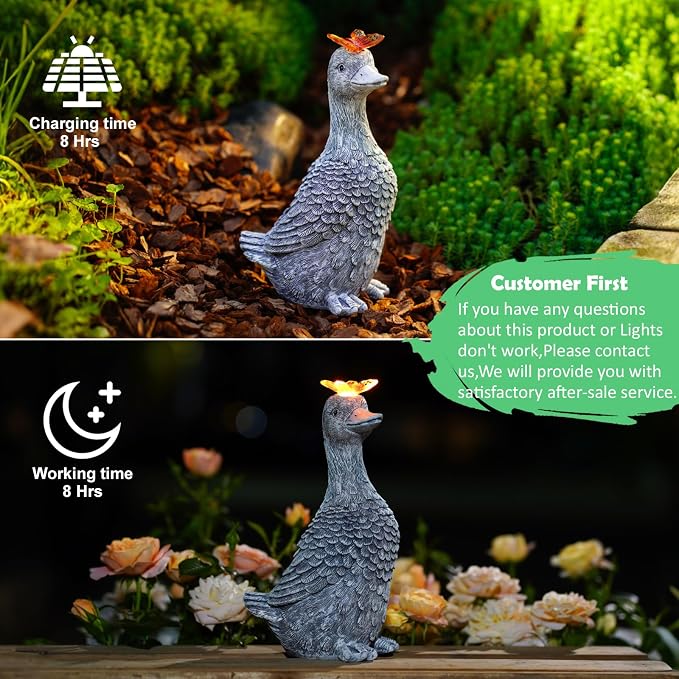 Solar Garden Statue Goose Figurine | Outdoor Decoration with Butterfly for Garden Yard Lawn Home Decor Outside : Unique Gifts for Mom Grandma