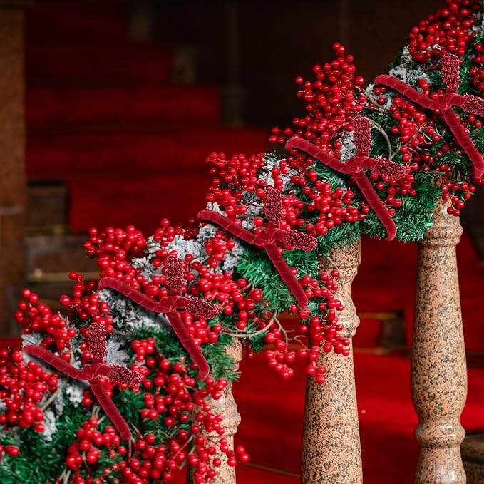 Zhengmy 16 Pcs 25 Inches Christmas Velvet Garland Ties Christmas Decorative Twist Ties for Banister Reusable and Flexible Twist for Xmas Home Decorations Holiday Craft Wrapping(Red)
