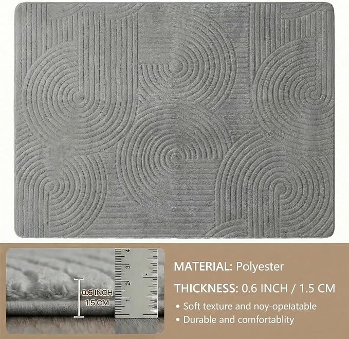 Grey Geometric 5x7 Solid Area Rug, Washable for Living Room Bedroom | Ultra Soft Thick Boho High-Low Pile Textured Indoor Carpet, Fluffy, Non-Slip Rugs for Bedside, Kids Room, Nursery,Home Office