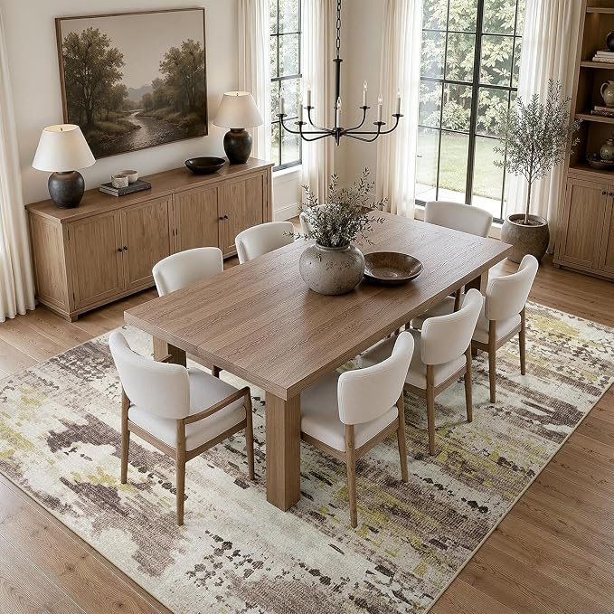 DCX Washable Abstract Area Rug 8x10, Non Slip Low Pile Rug, Brown | Easy to clean, non-shedding, soft, kid & pet friendly, with a non-slip rubber backing for living rooms, bedrooms, and offices