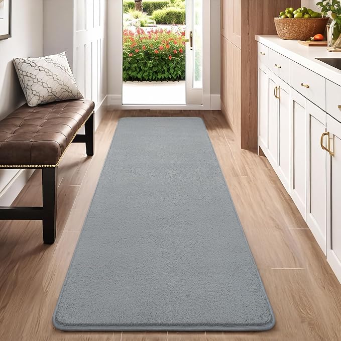 AROGAN 2x8 Runner Rug for Hallway, Long Runner Rugs Non Slip, Grey | Soft Washable Memory Foam Carpet for Bedroom, Non Slip Backing Runners Rug for Hallways, Kitchen, Bathroom, Entryway Home