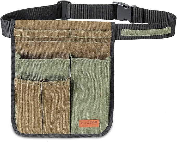 Garden Tool Belt for Women & Men, Slim Denim Garden Apron with 4 Pockets, Lightweight Adjustable Tool Pouch for Gardening, Florist, DIY & Craft, Green