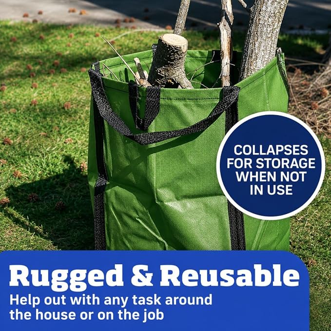 DURASACK Heavy Duty Home and Yard Bags 48-Gallon Reusable Self-Standing Lawn and Leaf Bags Garbage Can with Reinforced Handles, Moss Green, 3 Pack