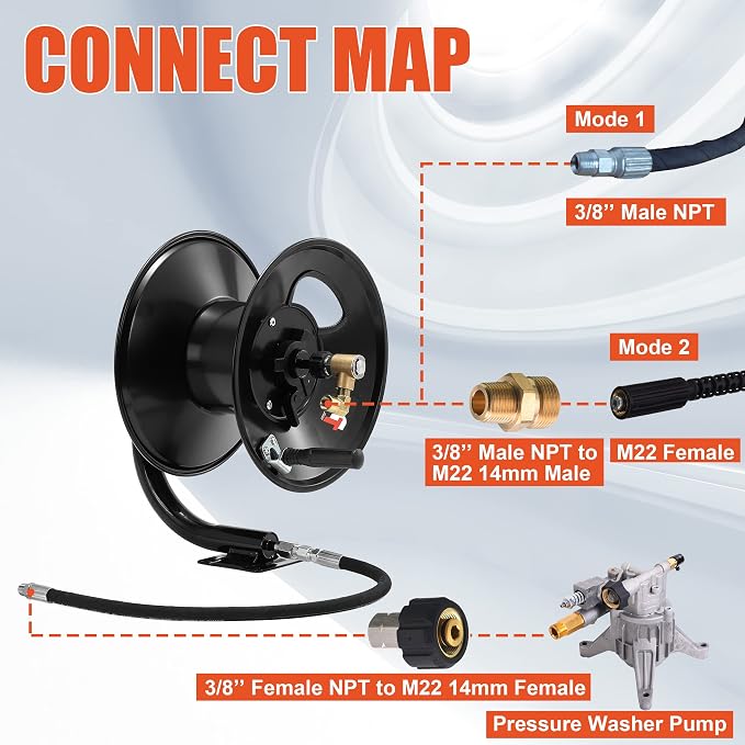 Tool Daily Pressure Washer Hose Reel, 100 FT Heavy Duty Steel Hose Reel for Power Washer