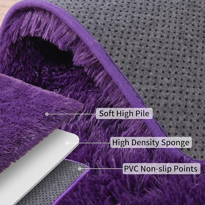 10x14 Large Area Rugs for Living Room, Fluffy Washable Purple | Upgrade Non-slip, 10 x 14 Big Shag Rug for Bedroom Girls Kids Nursery, Modern Shaggy Furry Carpet for Dorm, Flame Resistant