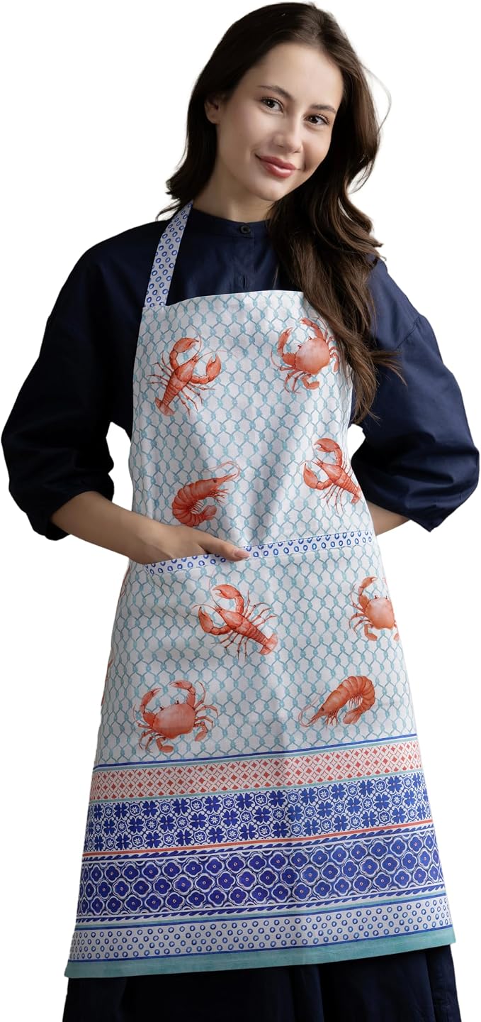 Maison d' Hermine Aprons for women with Pocket 100% Cotton (27.50"x31.50") | Adjustable Neck Strap & long ties Apron Men Chef Wedding Cooking Gardening Server Maid