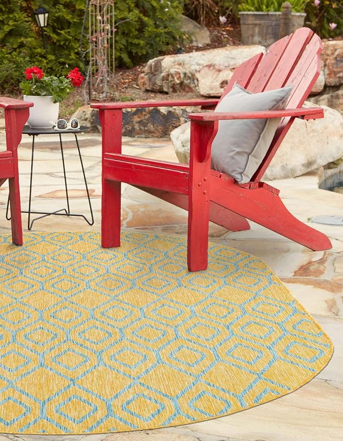 Jill Zarin Outdoor Collection Area Rug - Turks and Caicos (5' 3" x 8' Oval Yellow and Aqua/Light Blue)