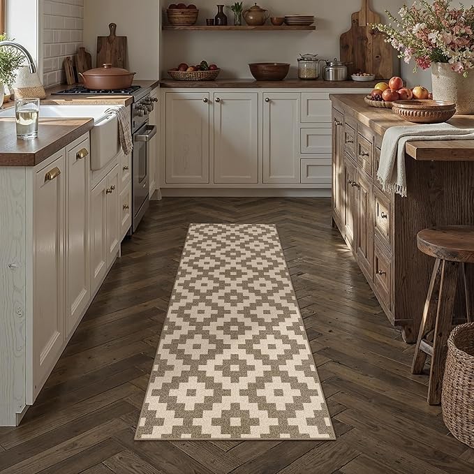 Brown 2x6 Washable Runner Rug Kitchen Non Slip Long Carpet | Soft, Low Pile, Easy Clean, Modern Rugs for Hallway, Entryway, Laundry Room, Bathroom