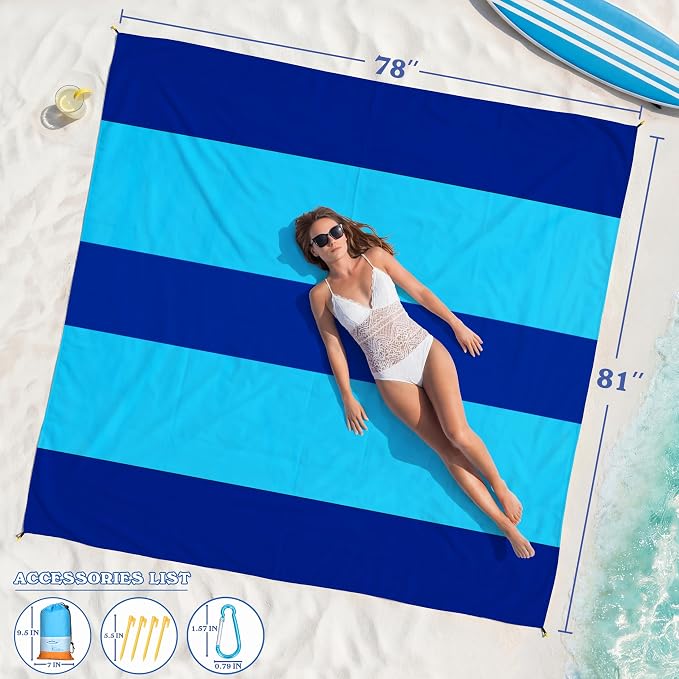 Famstar Beach Blanket Oversized Extra Large 78"X81"/10'X9',Waterproof Sandproof Beach Blanket 2-8 Adults Lightweight Durable for Travel Camping Hiking Picnic