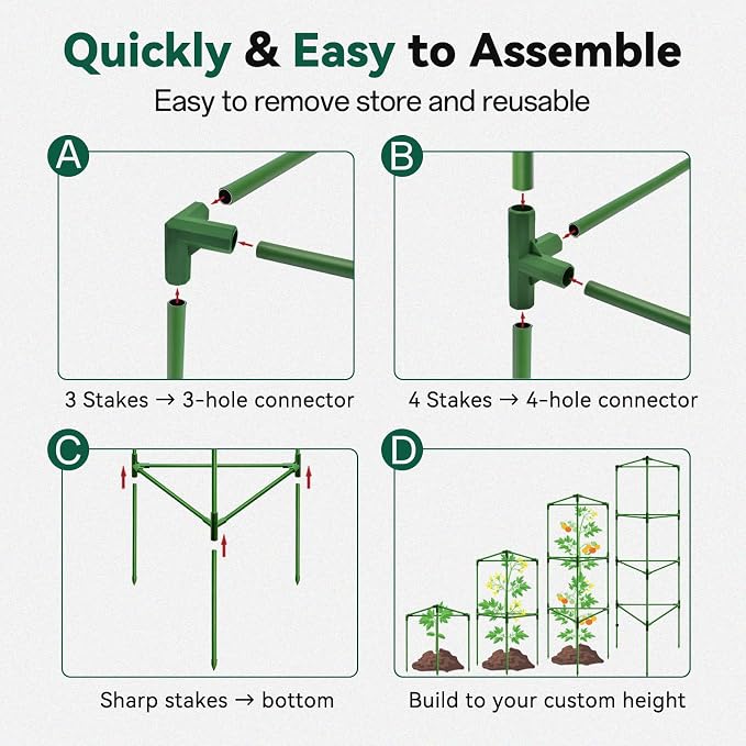 Halatool 6 Pack Tomato Cages for Graden 60 Inch, Adjustable Metal Tall Heavy Duty Tomato Trellis Plant Support, Tomatoes Stakes for Climbing Vegetables Flowers Fruits