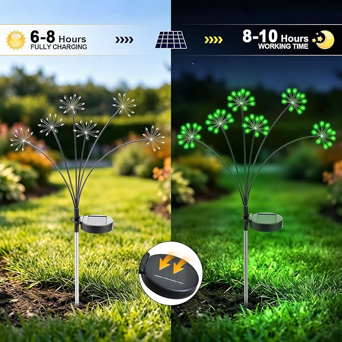 Solar Garden Lights Outdoor, Upgraded Solar Swaying Starburst Light Waterproof with 2 Modes, Solar Fairy Firework Lights for Yard Patio Pathway Flowerbed Balcony Garden Decoration (Green, 4 Pack)