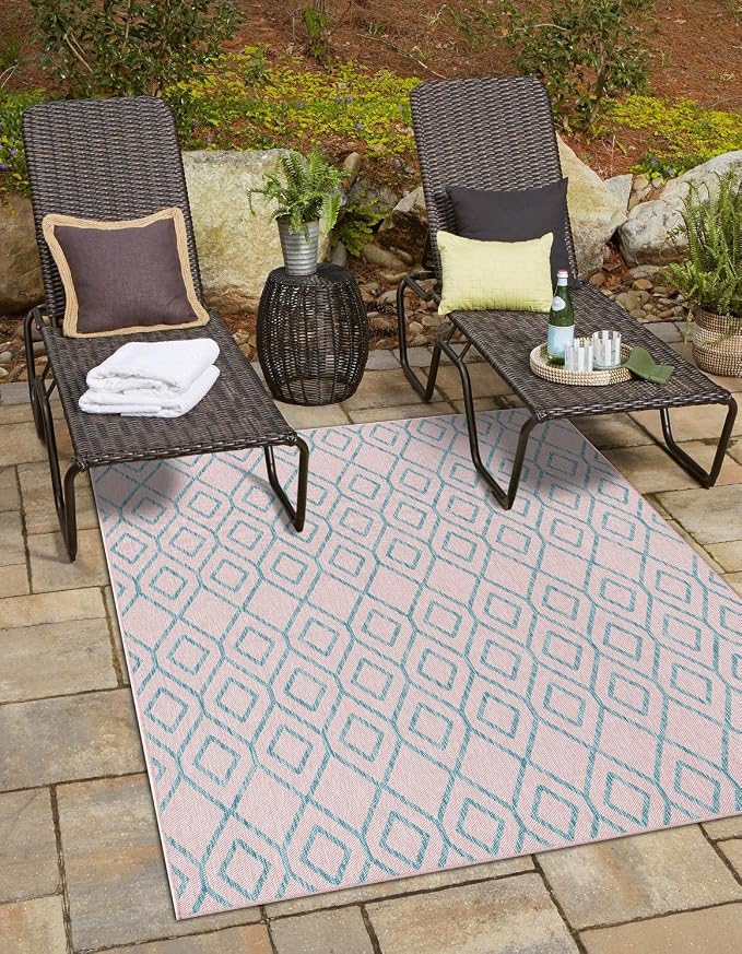 Jill Zarin Outdoor Collection Area Rug - Turks and Caicos (7' x 10' Rectangle Pink and Aqua/Light Blue)
