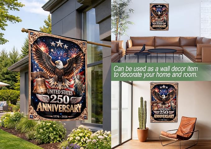 American Flag With Eagle, 250th Anniversary Patriotic Design, 250 Anniversary Usa Flag, Garden Flags For Outside, 1776-2026 Commemorative, Front And Back Print 1 (30x40 Inch)