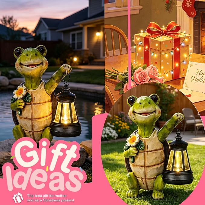 Garden Statue Outdoor,Solar Turtle Decor Lights,Resin Figurine Turtle with Solar Light for Patio,Balcony,Yard,Lawn Ornament,Perfect Garden Gift (Turtle 1)