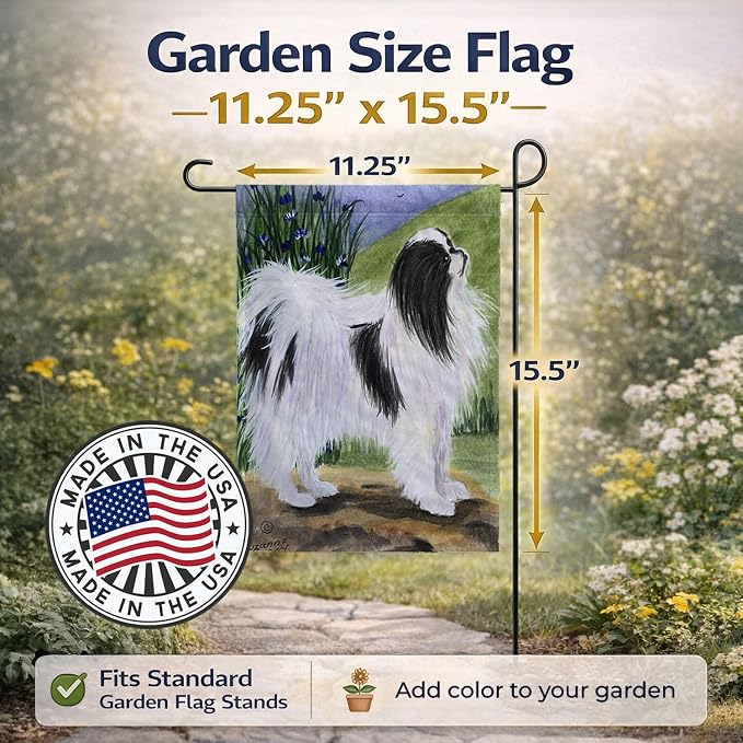 Caroline's Treasures SS8028GF Japanese Chin Garden Flag Mailbox Flag Decorative Yard Flag Banner Outside Patio Artwork Yard Flower Beds, Garden Size, Multicolor