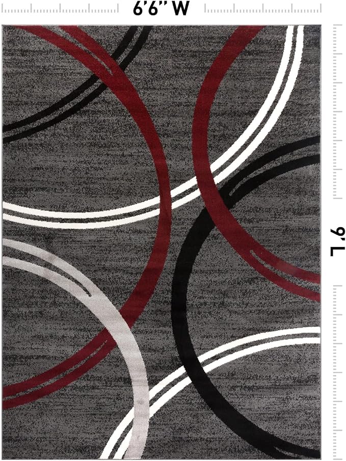 Rugshop Wavy Circles Modern Non-Shedding Living Room Area Rug Red 6'6" x 9' | Rectangular, Size 6'6" x 9', Bedroom, Dining Room, Home Office, Kitchen, Entryway, Hallway, Nursery, Kids Room, Guest Room