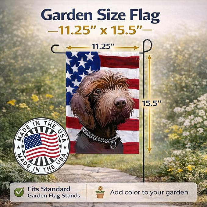 Caroline's Treasures CK6664GF Pudelpointer Dog American Flag Garden Flag Mailbox Flag Decorative Yard Flag Banner Outside Patio Artwork Yard Flower Beds, Garden Size, Multicolor
