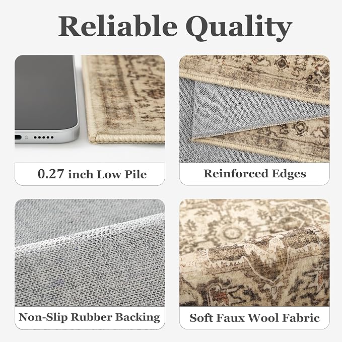 Medallion Brown 2x3 Entryway Rug, Washable Kitchen Rugs Non Slip, Ultra Thin Medallion Door Mat Indoor Entrance Back Front Door, Low Pile Retro Small Rug for Inside Entry/Foyer/Bathroom/Bedside