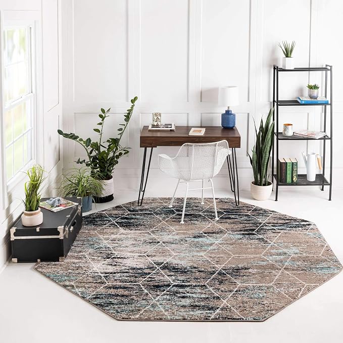 Unique Loom Trellis Frieze Collection Area Rug - Geometric (7' 10" Octagon, Blue Multi/ Ivory)