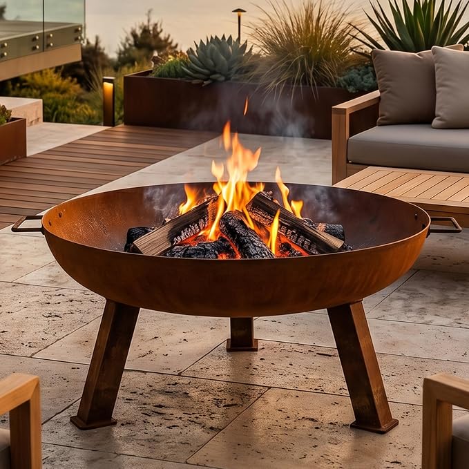 Sunnydaze Cast Iron Heavy Duty Fire Pit for Outside - Wood Burning Outdoor Fire Pit Bowl with Handles for Patio, Backyard, Camping - 24" - Rust