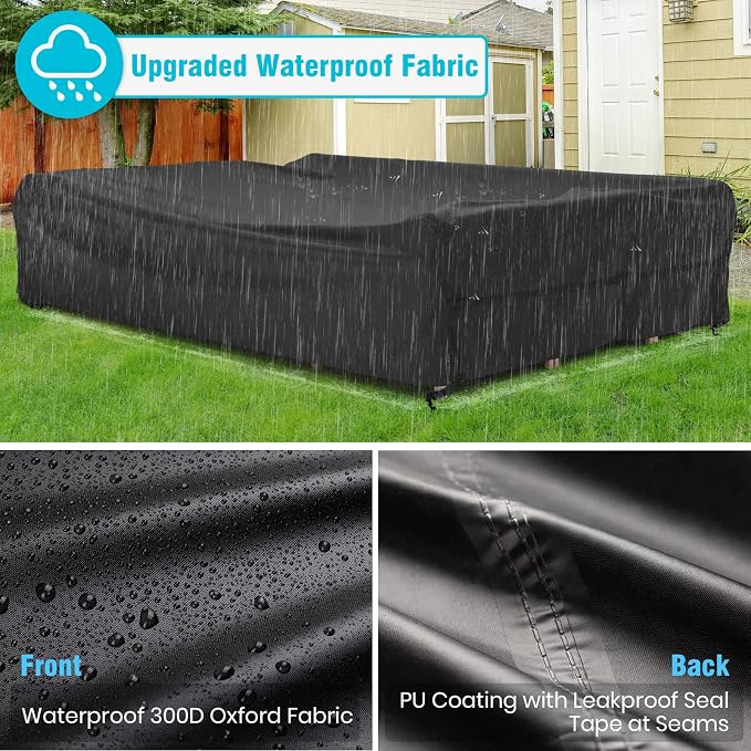 Velway Patio Table Chairs Set - Waterproof, 111"L x 74"W x 28"H Outdoor Bistro Dining Set - Fire Pit Table Cover - Furniture Cover - Small Rectangle - Ultra Windproof, UV-Resistant