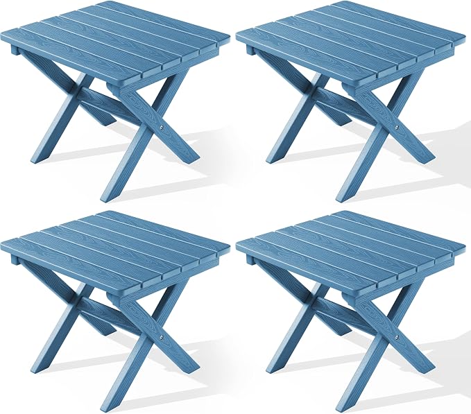SERWALL Folding Outdoor Side Table Set of 4, Small Adirondack Side Table, Navy