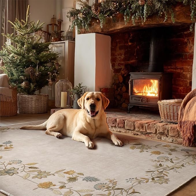 3x5 Washable Area Rugs for Entryway: Small Throw Rug Stain Resistant Non Slip Low Pile Soft Faux Wool Lightweight Entry Rugs for Living Room Bedroom Kitchen Indoor Bathroom Laundry Room Home Office