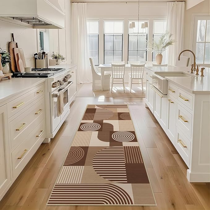 Brown Geometric 2x6 Runner Rug for Hallway Kitchen Bedroom Machine Washable Mid Century Modern Rug Non Slip Low Pile Minimalist Runner Rugs Long Floor Mat Carpet for Bathroom Laundry,Brown
