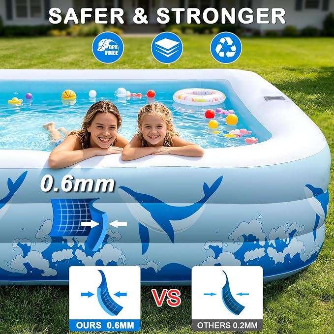 Large Inflatable Pool with Light, 12TF x 6.5TF Inflatable Swimming Pool for Kids Adults, Solar Powered Blow Up Pool Oversized Thickened Family Kiddie Pool for Backyard Outdoor