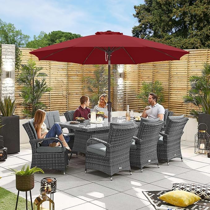 ABCCANOPY 9FT Outdoor Patio Umbrella, 8 Ribs Table Umbrella w/Crank for Easy Set Up, Suitable for Garden, Lawn, Deck & Backyard (Burgundy)