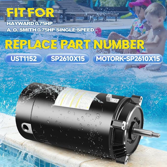 UST1152 Pool Pump Motor 1.5 HP 56J Frame Fit for Hayward SP2610X15 AST165 | 115/230V 3450 RPM Single Speed A.O. Smith Century AST165, B229