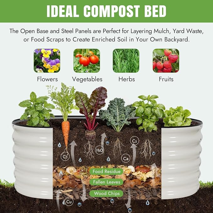 INNO STAGE Galvanized Raised Garden Bed Kits, 4x2x1.4FT Metal Raised Beds Outdoor for Gardening, 17'' Tall Large Steel Raised Planter Bed for Vegetables, Flowers Patio Ground Planter Box (White, 2Pcs)