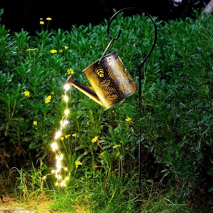 JIAJIAMEI Solar Watering Can Lights Leaf Outdoor Garden Decor, Large Waterproof Cascading LED Hanging Solar Lights, Gifts for Mom Grandma Women Birthday Mother's Day - Yard Porch Patio Backyard
