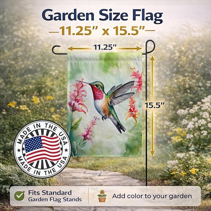 Caroline's Treasures Broadtailed Hummingbird Garden Flag Mailbox Flag Decorative Yard Flag Banner Outside Patio Artwork Yard Flower Beds, Garden Size, Multicolor