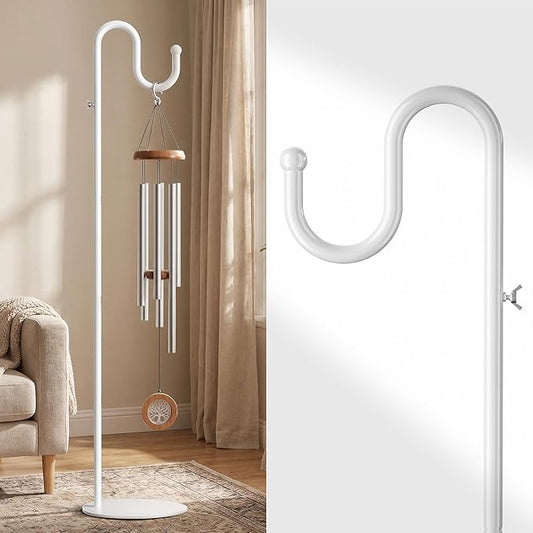 74" Shepherds Hook Stand, Adjustable Wind Chime Stand with Heavy Duty Base, Free Standing Plant Hanger Pole for Bird Feeders, Lanterns, Wreaths & Plants, Indoor Outdoor, Holds Up to 20 LBS, White