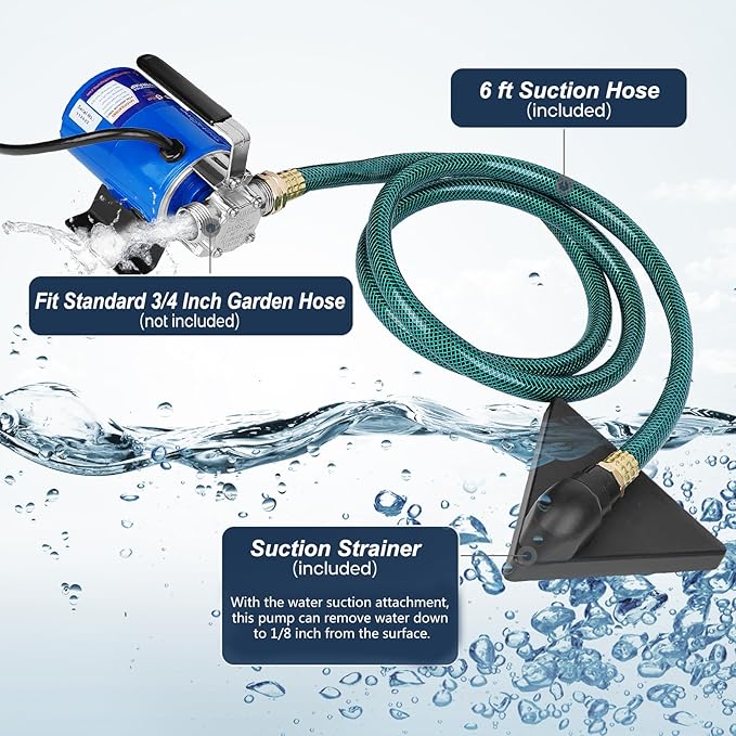 TecHome Water Pump Water Transfer Pump, 115V 1/10HP 330GPH Water Hose Pump, with Suction Hose Kit.
