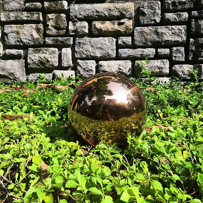 35cm/14 inch Diameter Gazing Globe Mirror Ball,Rose Gold Stainless Steel Polished Reflective Smooth Garden Sphere,Colorful and Shiny Addition to Any Garden or Home