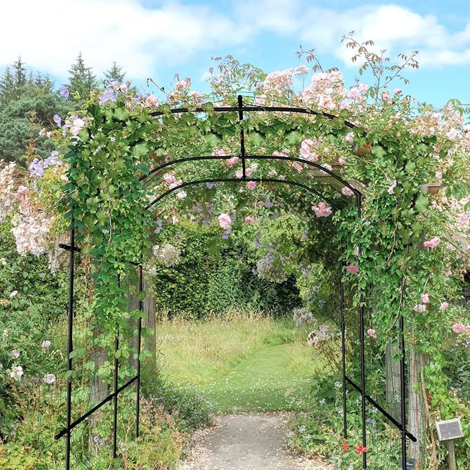 DoCred Tall Garden Arch Trellis for Climbing Plants, 87in x 75in Tall Metal Plant Support Trellis Archway for Climbing Vine Vegetable/Fruit/Flower Outdoor Garden Trellis Decoration, Black