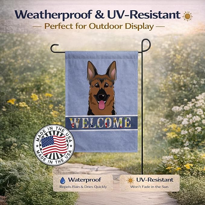 Caroline's Treasures BB1397GF German Shepherd Welcome Garden Flag, Blue Mailbox Flag Decorative Yard Flag Banner Outside Patio Artwork Yard Flower Beds, Garden Size, Multicolor