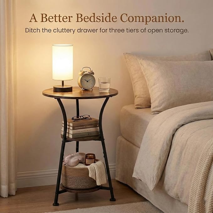 Dulcii Small Round End Table for Narrow and Small Space, 3-Tier Round Accent Couch Beside Table, Modern Side Table Corner Sofa Table Nightstand for Living Room Bedroom