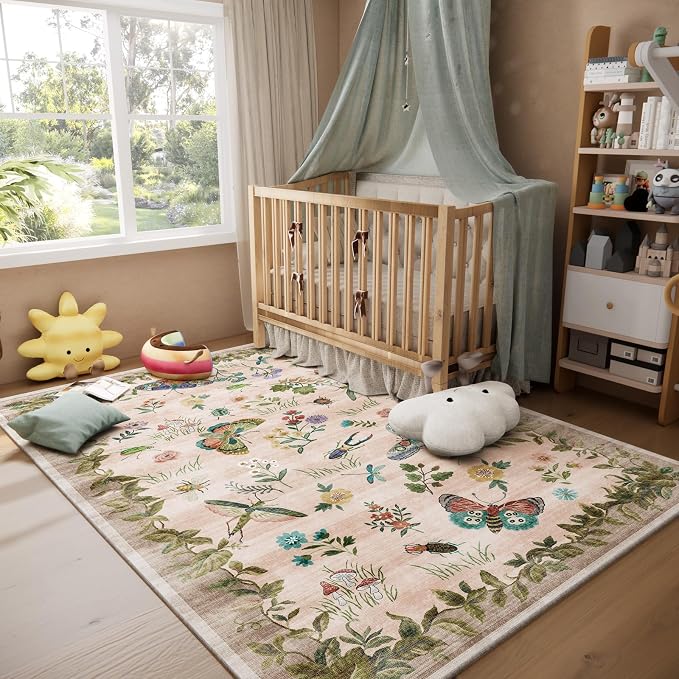 Machine Washable Rugs for Living Room: 5x7 Area Rugs Stain Resistant Non Slip Low Pile Soft Lightweight Carpet Rugs for Bedroom Kitchen Dining Room Nursery Kids Room Farmhouse
