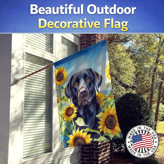 Caroline's Treasures DAC6109CHF Labrador Retriever in Sunflowers House Flag Large Porch Sleeve Pole Decorative Outside Yard Banner Artwork Wall Hanging, Polyester, House Size, Multicolor