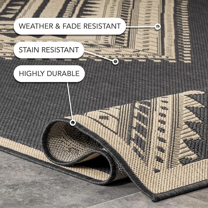 Nuloom Outdoor Performance Collection Landry Charcoal/Ivory, 4' x 6', Soft, High Traffic, Stain Resistant, Easy Clean, Durable Area Rug for Indoor/Outdoor Patio, Deck, Porch, Garden, Courtyard