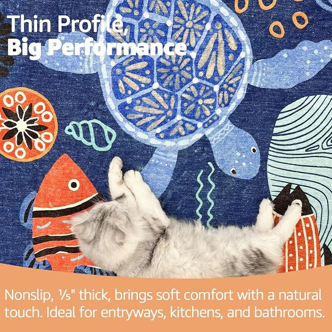 jinchan 5x7 Coastal Area Rug Kids Washable Fun Rug Colorful Ocean Fish Indoor Floor Cover Non Slip Lightweight Soft Cozy Carpet for Bedroom Nursery Playroom Daycare Living Room, Blue