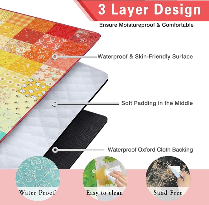 Supfitness Extra Large Picnic Blankets Waterproof Foldable (60"x 80") Boho Beach Blanket Waterproof Sandproof,3-Layer Thicking Mat Outdoor Packable Camping Blanket