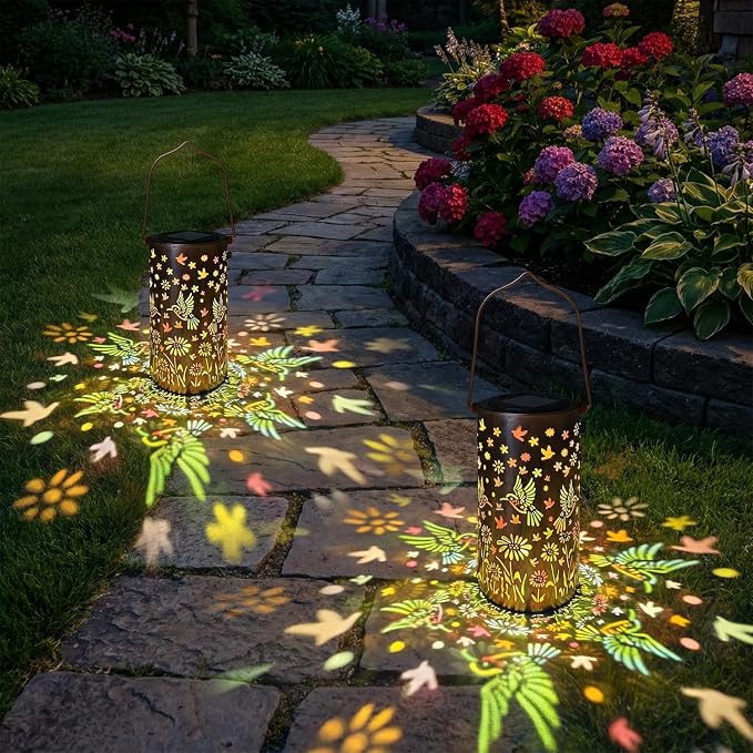 2 Pack Colorful Hanging Solar Lanterns Outdoor Waterproof [6 Hummingbirds], Metal Decorative Hummingbird Solar Lantern for Front Porch Yard Table Path Garden Decor, Ideal Gifts for Mom Wife Grandma