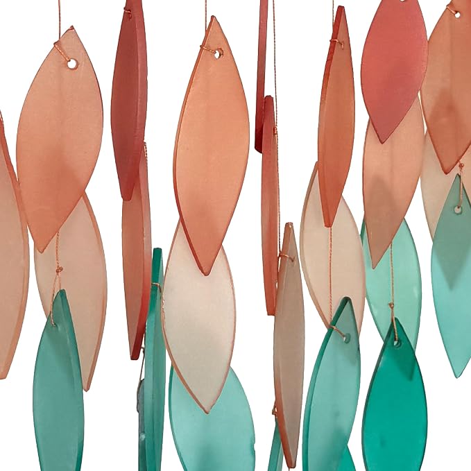 Blue Handworks Coral Ombre Waterfall Glass Wind Chime | Handcrafted Waterfall Glass Wind Chime with Ombre Gradient from Terracotta Coral and Blush Salmon to Soft Aqua and Deep Teal