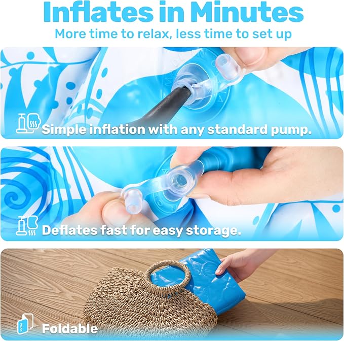 SLOOSH Inflatable Kiddie Pool for Kids, 36"x11" Swimming Pool with Soft Pad Floor for Kid & Toddler, Round Blow Up Baby Ball Play Pit Pools for Swim Party, Portable Indoor & Outdoor Water Toys (Blue)
