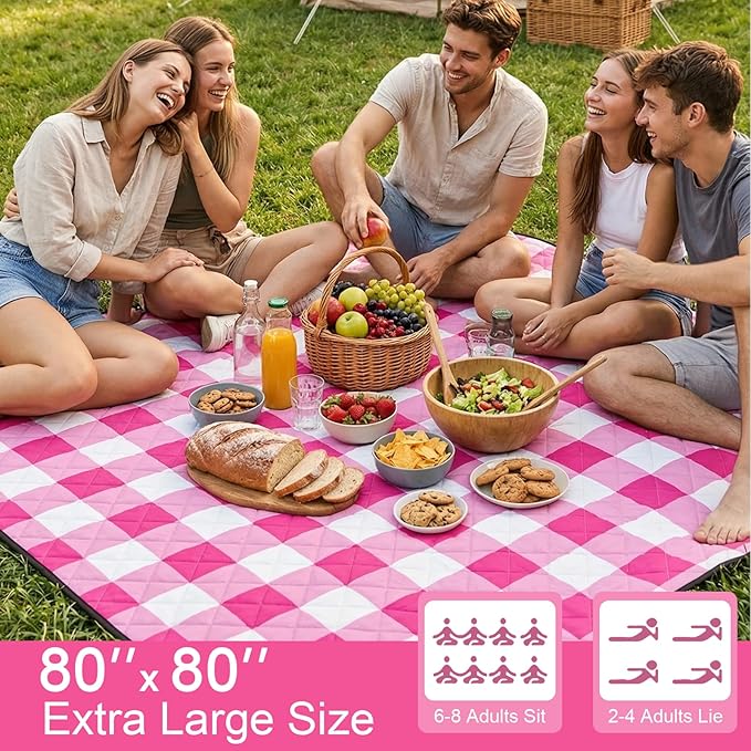2 in 1 Tote Picnic Blanket Waterproof Outdoor Camping Mat，Large Capacity Beach Blanket 80''x80'' 7 Layers Easy to Foldable and Carry.