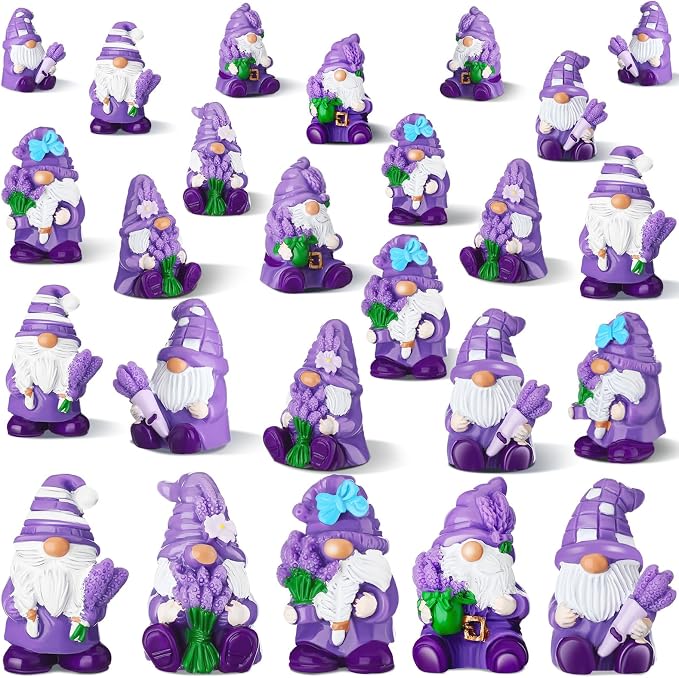 Yuntau 80 Pcs Lavender Mini Gnomes Bulk Lavender Mini Resin Gnomes Figurines Purple Miniature Resin Statues for Summer Birthday Gifts Home Yard Lawn Garden Landscape Patio Decor